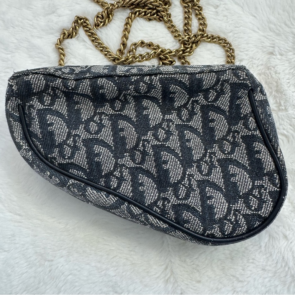 DIOR/Christian Dior CD Saddle Bag Navy Trotter Jacquard Pouch - Picture 4 of 11